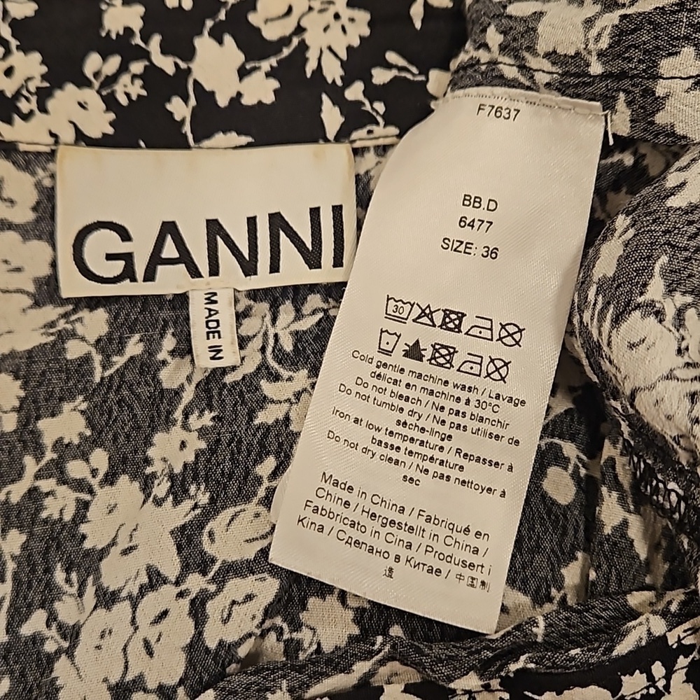 💕GANNI💕 Printed Crepe Layer Midi Dress ~ Viscose Black Floral Print 36 EU - Picture 16 of 16